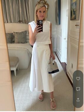 Julia Amory Park Ave Midi Skirt White Cotton Poplin Medium NWT
